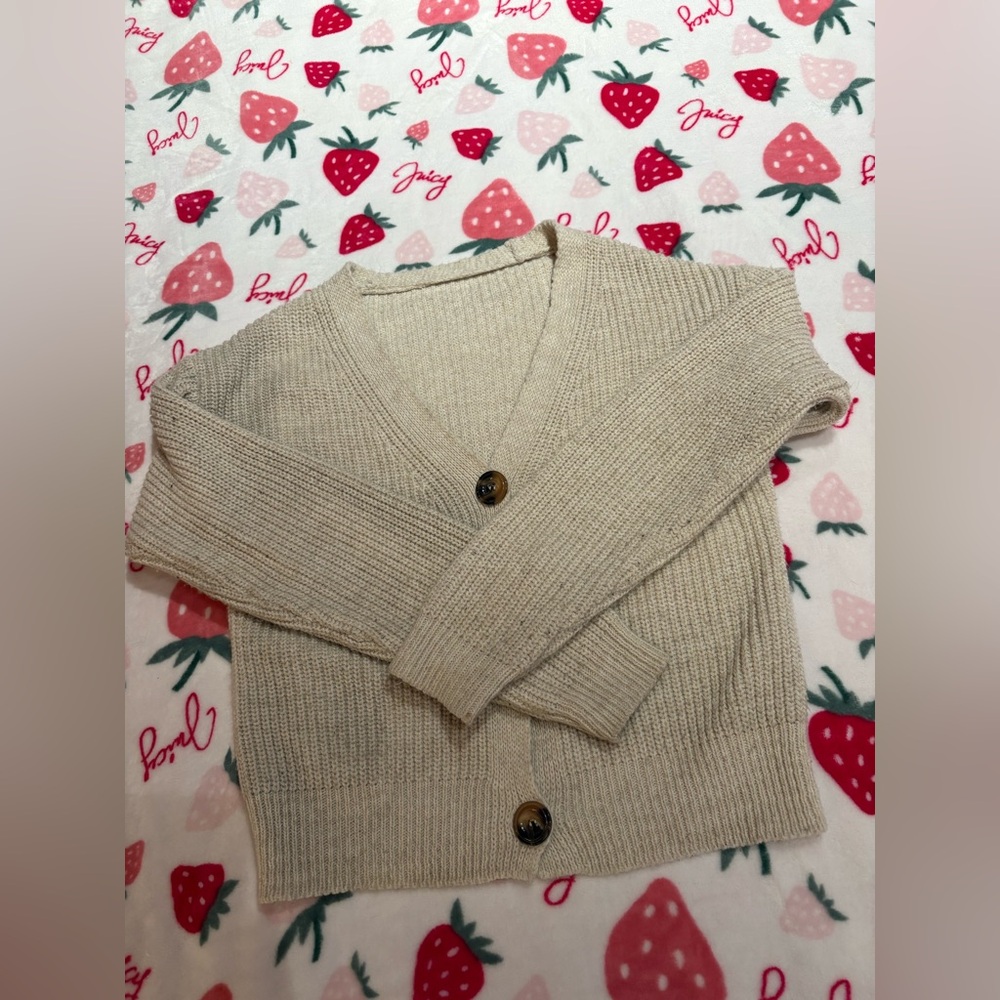 Beige Knit Button-Up Cardigan - Picture 5 of 8
